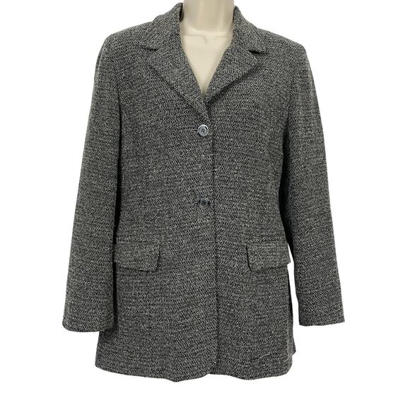 Rena Rowan Blazer Womens 8 Wool Blend Textured Tweed Jacket Pockets Casual Gray - Picture 1 of 15